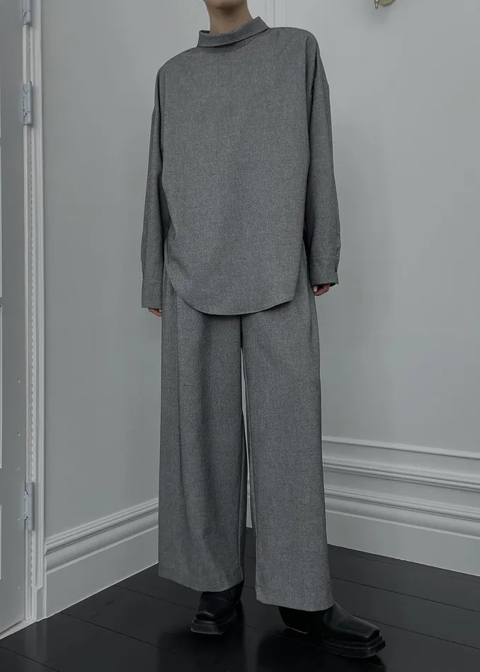 The Frankie Shop Tops Casey Reversible Button Up Shirt 8211 Grey 8211 Women