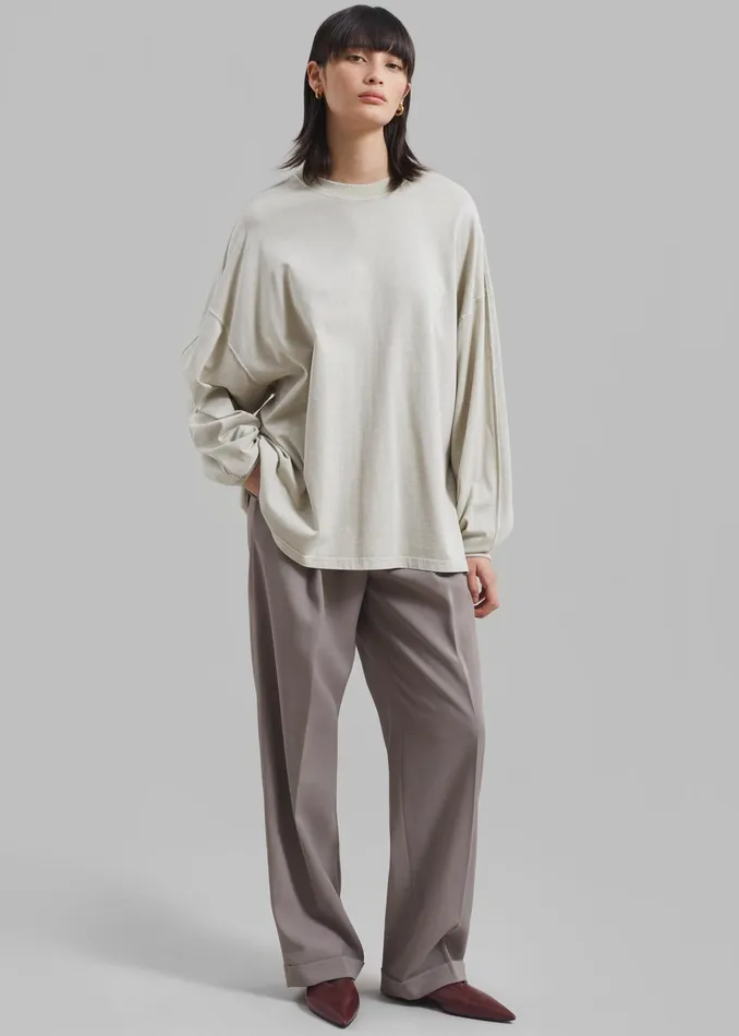 The Frankie Shop Tops Collins Long Sleeve Tee 8211 Beige 8211 WomenMen