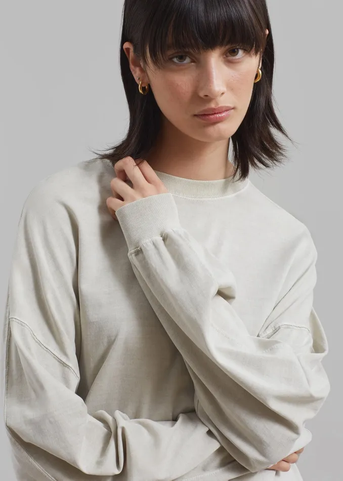 The Frankie Shop Tops Collins Long Sleeve Tee 8211 Beige 8211 WomenMen