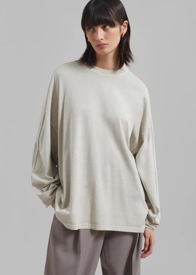 The Frankie Shop Tops Collins Long Sleeve Tee 8211 Beige 8211 WomenMen