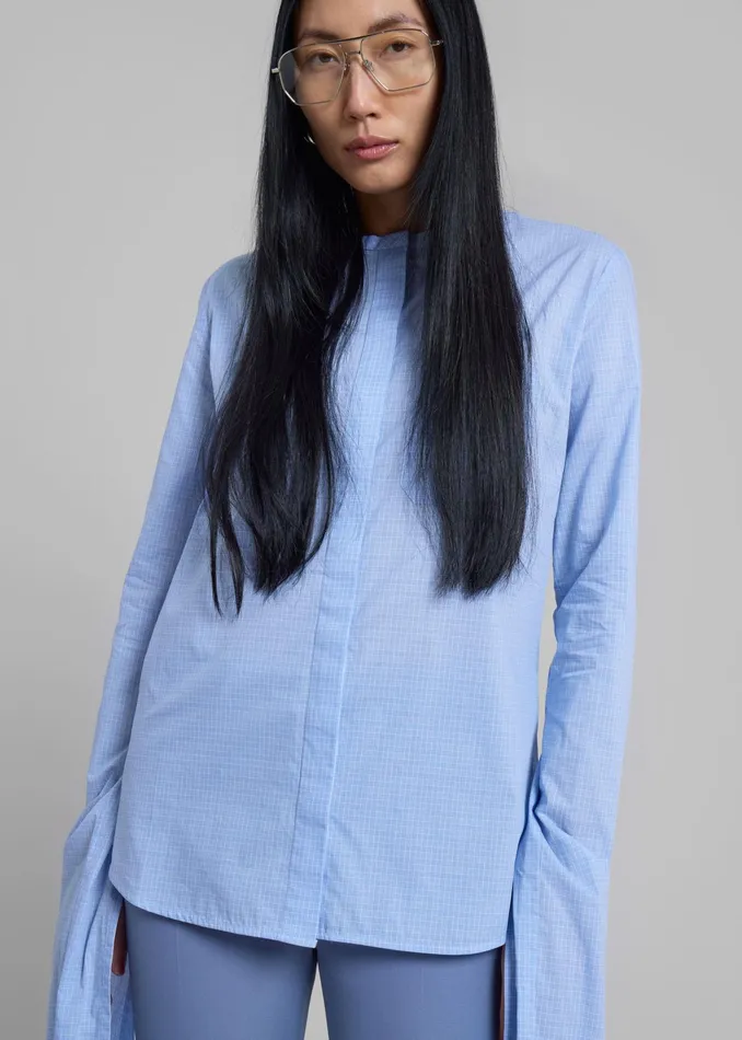 The Frankie Shop Tops Coperni Knot Sleeve Shirt 8211 BlueWhite 8211 Women