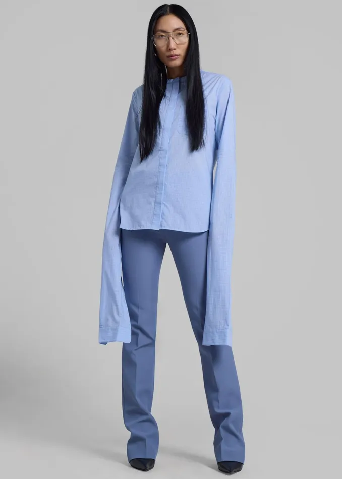 The Frankie Shop Tops Coperni Knot Sleeve Shirt 8211 BlueWhite 8211 Women