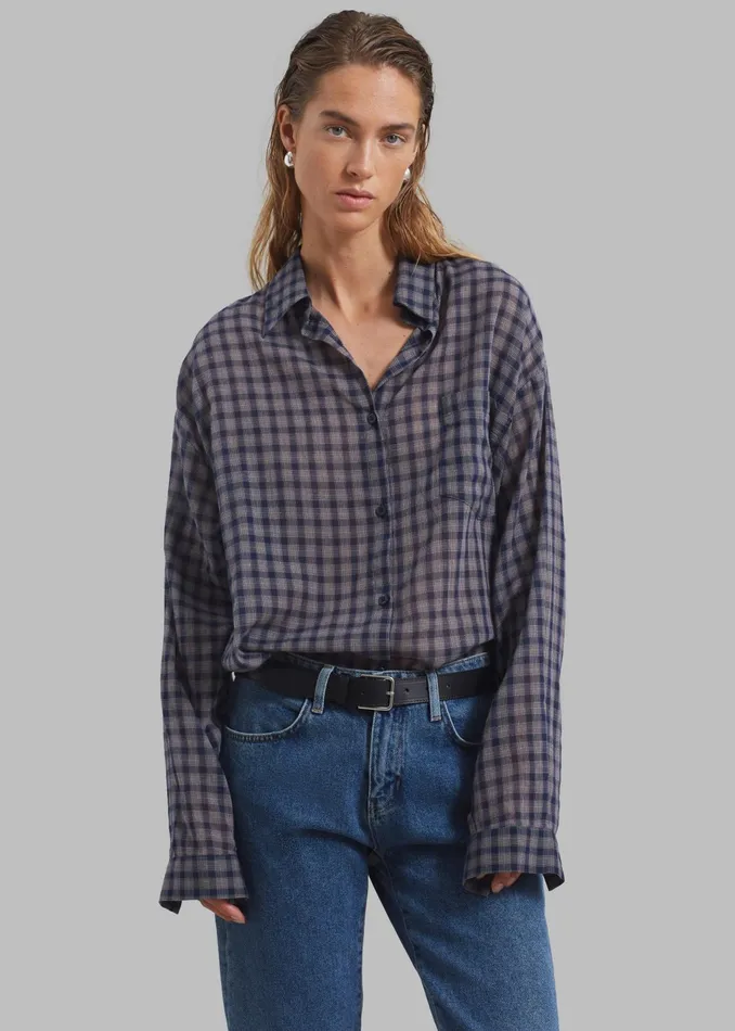 The Frankie Shop Tops Emmett Plaid Shirt 8211 Navy 8211 Women