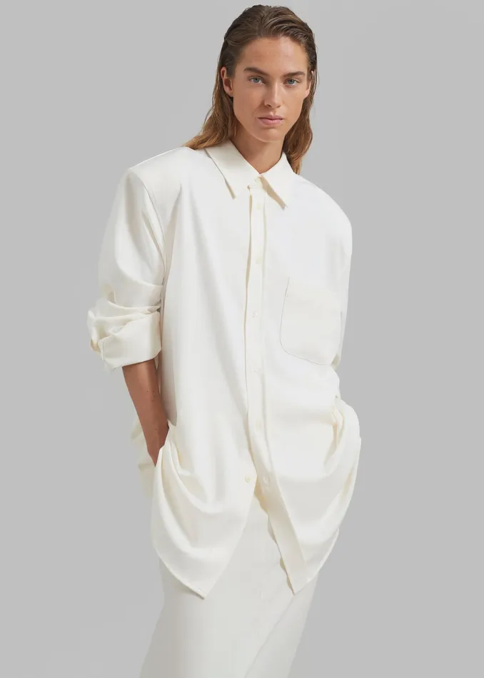 The Frankie Shop Tops Hollis Padded Shoulder Shirt 8211 Ivory 8211 Women