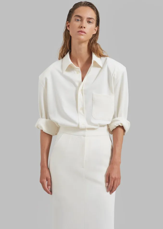 The Frankie Shop Tops Hollis Padded Shoulder Shirt 8211 Ivory 8211 Women