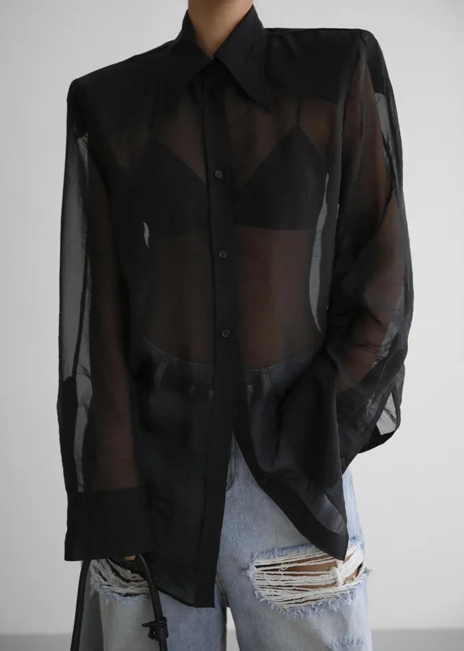 The Frankie Shop Tops Jolene Semi Sheer Shirt 8211 Black 8211 Women