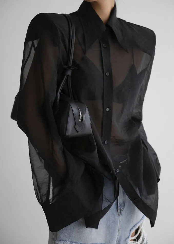 The Frankie Shop Tops Jolene Semi Sheer Shirt 8211 Black 8211 Women