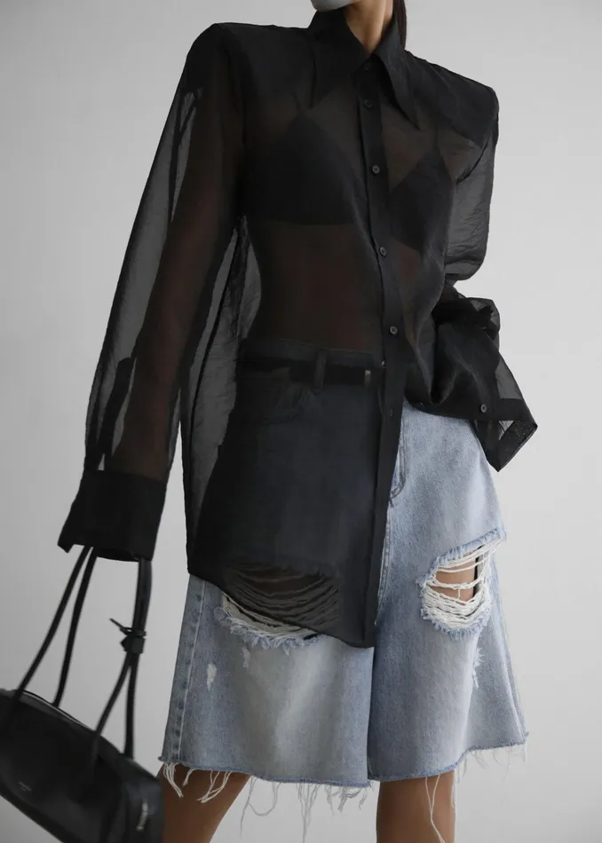 The Frankie Shop Tops Jolene Semi Sheer Shirt 8211 Black 8211 Women