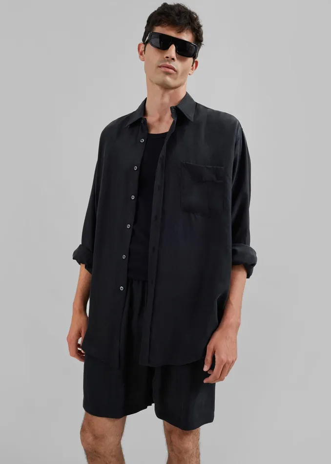 The Frankie Shop Tops Leland Silky Shirt 8211 Black 8211 Men