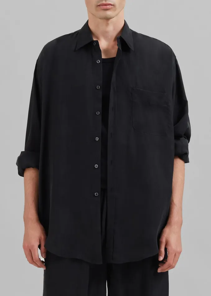 The Frankie Shop Tops Leland Silky Shirt 8211 Black 8211 Men