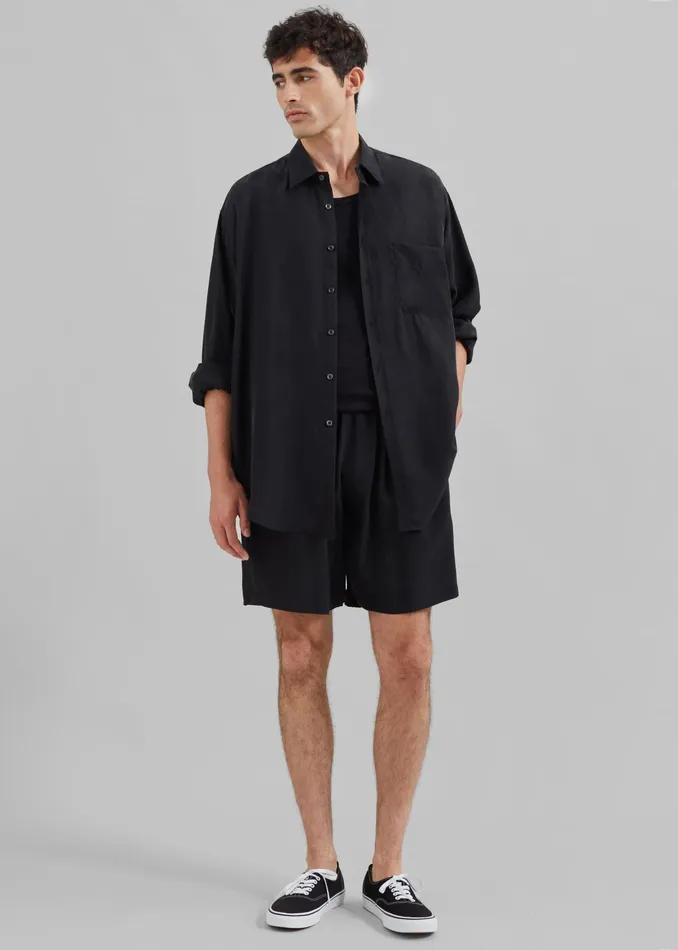 The Frankie Shop Tops Leland Silky Shirt 8211 Black 8211 Men