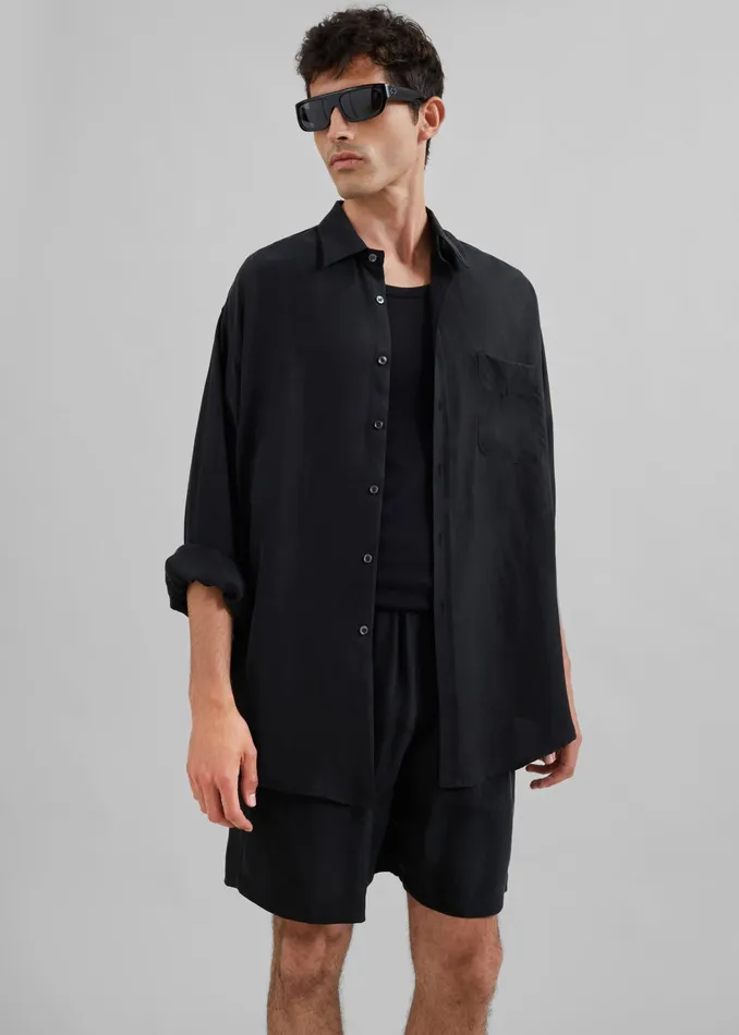 The Frankie Shop Tops Leland Silky Shirt 8211 Black 8211 Men