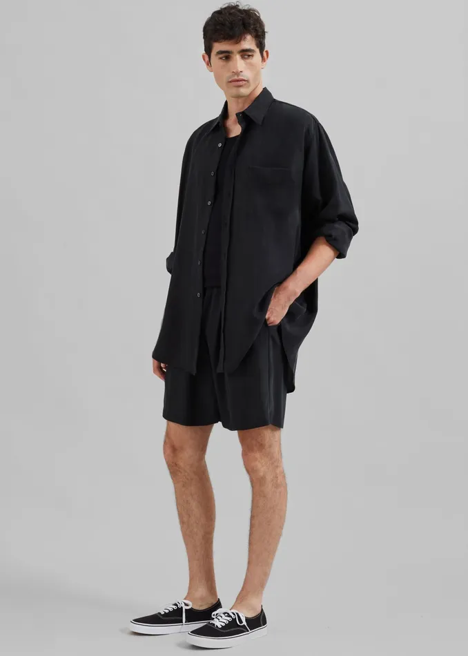 The Frankie Shop Tops Leland Silky Shirt 8211 Black 8211 Men