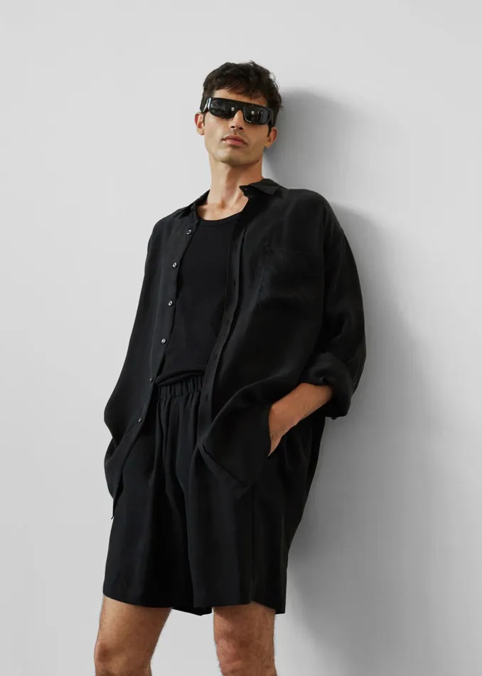 The Frankie Shop Tops Leland Silky Shirt 8211 Black 8211 Men