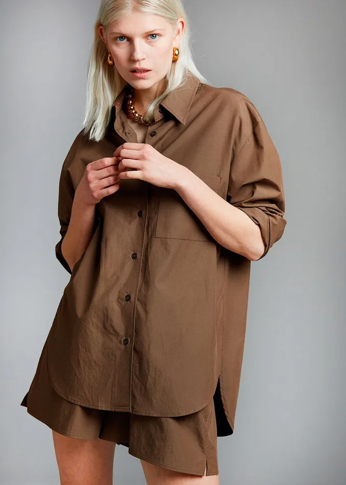 The Frankie Shop Tops Lui Organic Cotton Shirt 8211 Chocolate 8211 Women