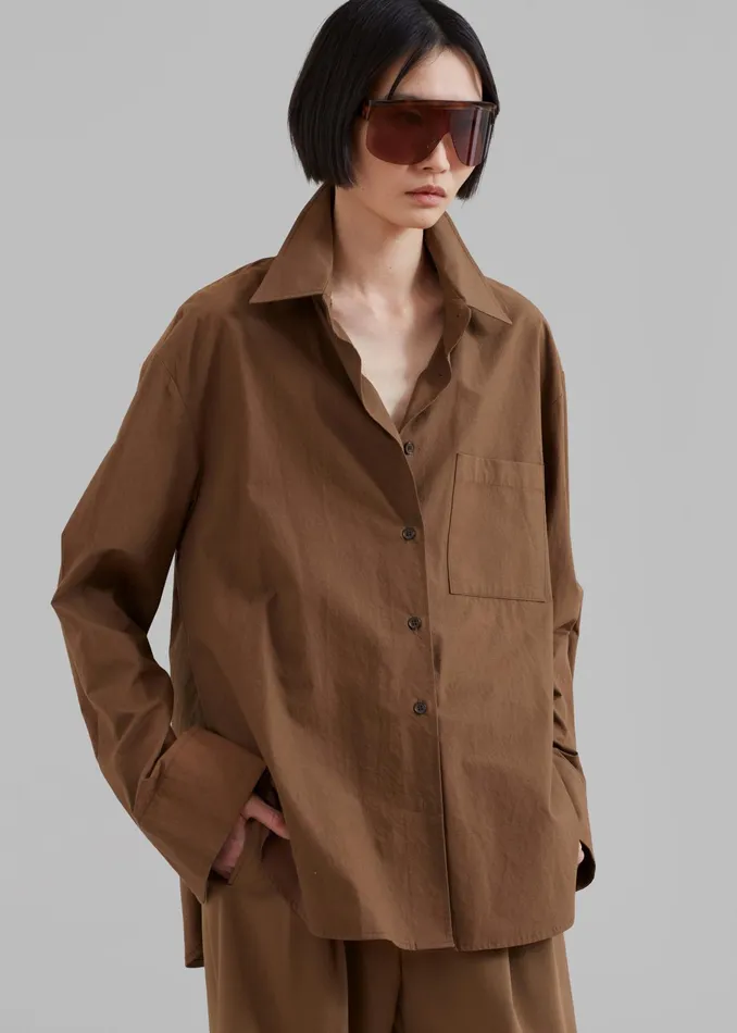 The Frankie Shop Tops Lui Organic Cotton Shirt 8211 Chocolate 8211 Women