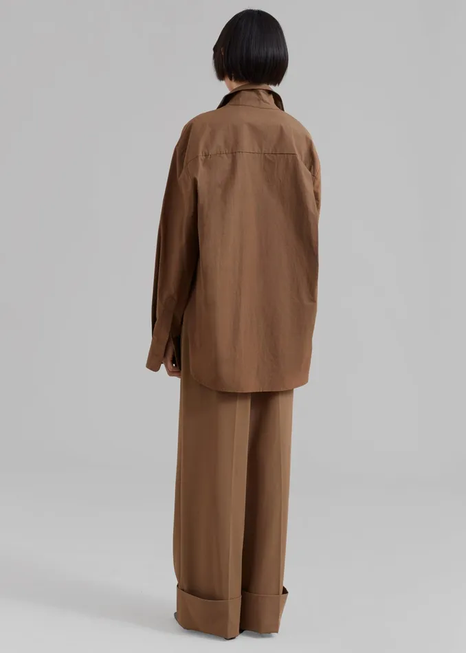 The Frankie Shop Tops Lui Organic Cotton Shirt 8211 Chocolate 8211 Women