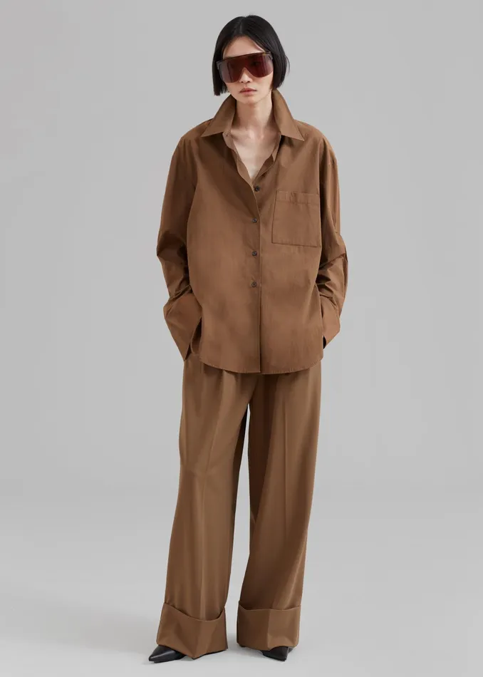 The Frankie Shop Tops Lui Organic Cotton Shirt 8211 Chocolate 8211 Women