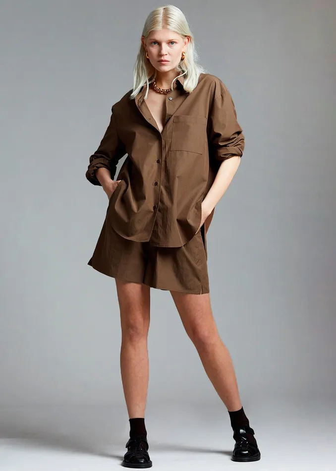 The Frankie Shop Tops Lui Organic Cotton Shirt 8211 Chocolate 8211 Women