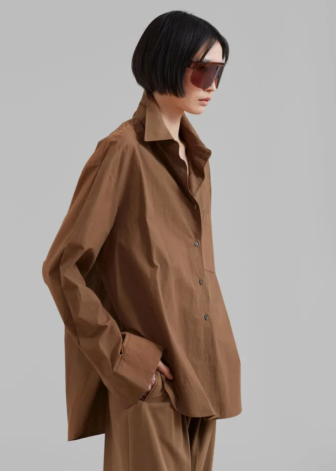 The Frankie Shop Tops Lui Organic Cotton Shirt 8211 Chocolate 8211 Women