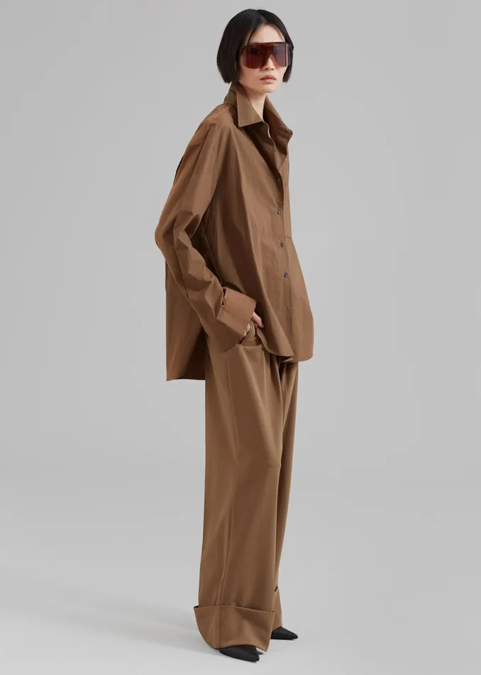 The Frankie Shop Tops Lui Organic Cotton Shirt 8211 Chocolate 8211 Women