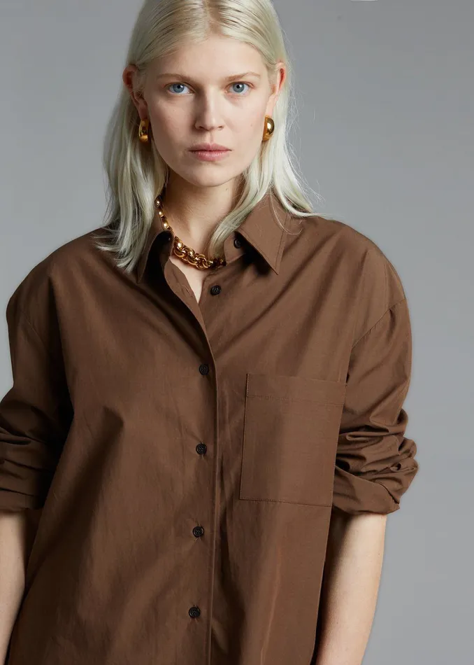 The Frankie Shop Tops Lui Organic Cotton Shirt 8211 Chocolate 8211 Women