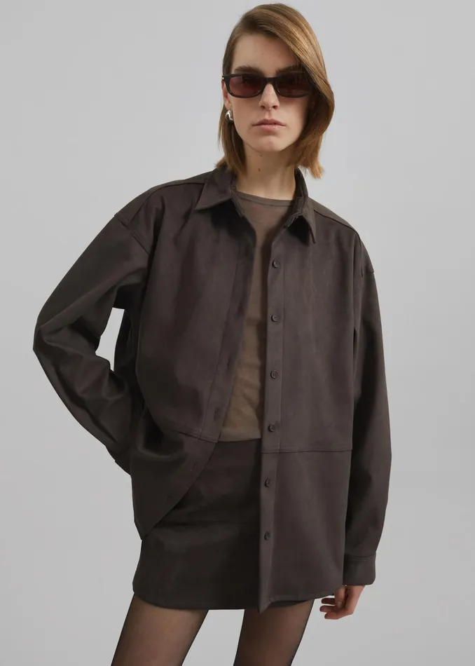 The Frankie Shop Tops Regina Faux Suede Shirt 8211 Brown 8211 Women