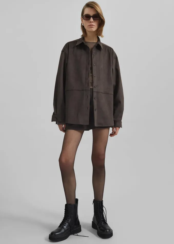The Frankie Shop Tops Regina Faux Suede Shirt 8211 Brown 8211 Women