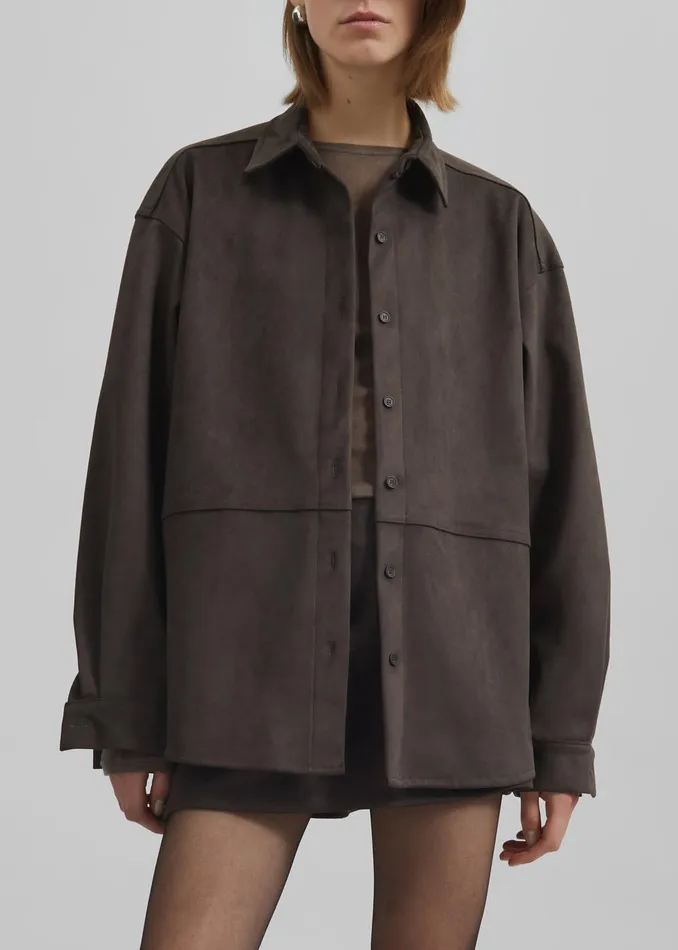 The Frankie Shop Tops Regina Faux Suede Shirt 8211 Brown 8211 Women