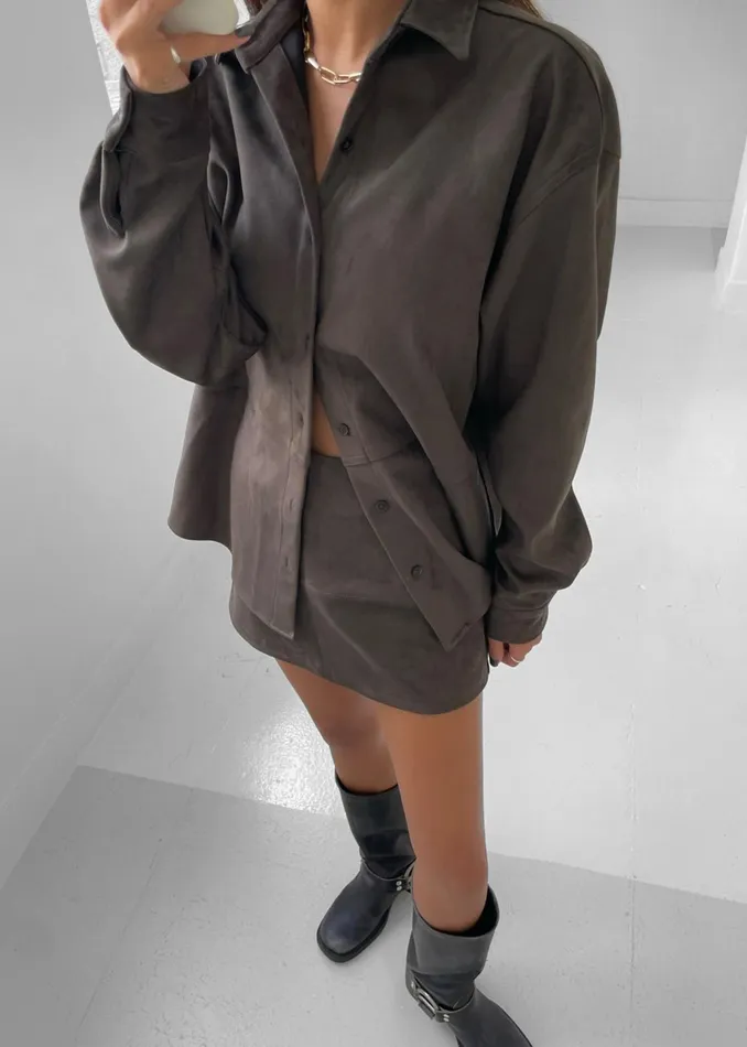 The Frankie Shop Tops Regina Faux Suede Shirt 8211 Brown 8211 Women