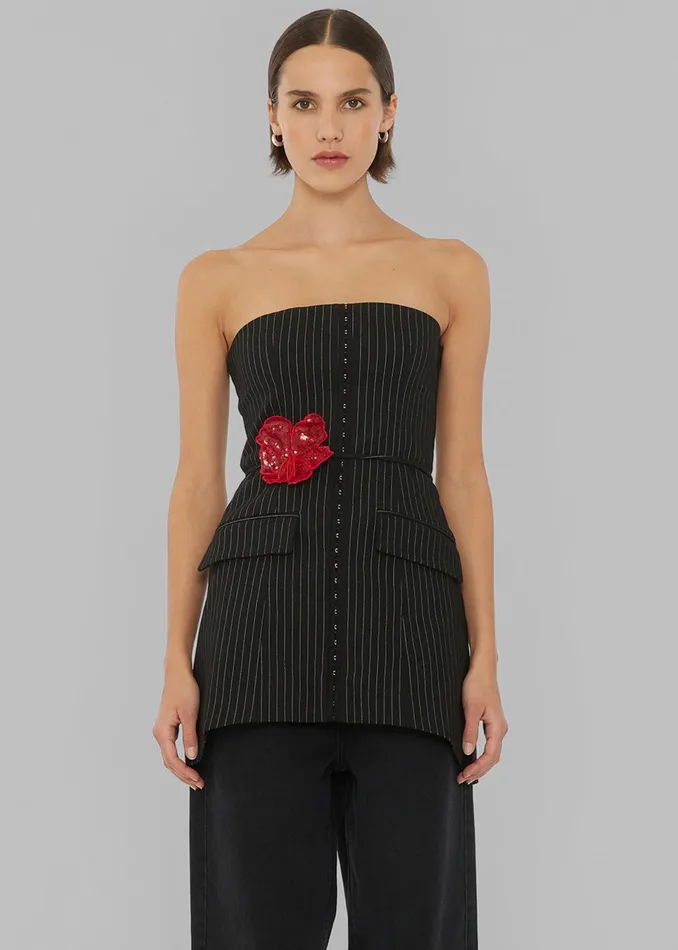 The Frankie Shop Tops Rotate Stretchy Strapless Top 8211 Black Pinstripe 8211 Women