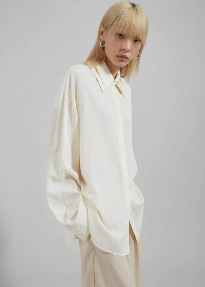The Frankie Shop Tops Tali Double Collar Shirt 8211 Ivory 8211 Women