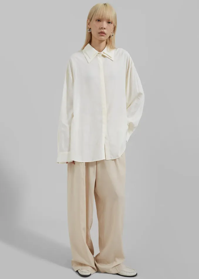 The Frankie Shop Tops Tali Double Collar Shirt 8211 Ivory 8211 Women
