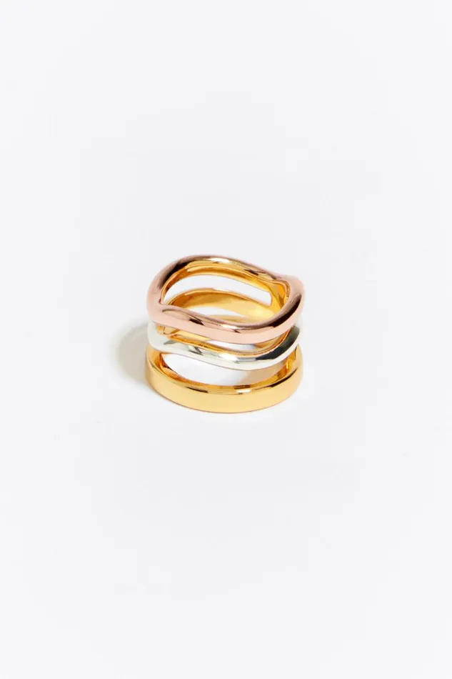 Threetone Bands Logo Ring Multigold Women Bimba Y Lola Jewelry
