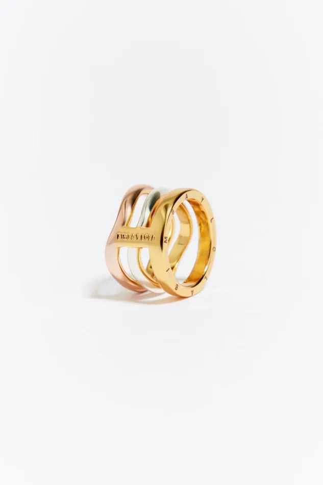 Threetone Bands Logo Ring Multigold Women Bimba Y Lola Jewelry