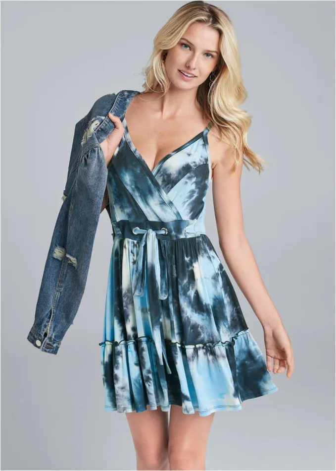 TIE DYE SURPLICE MINI DRESS Blue Multi Women VENUS Sundresses
