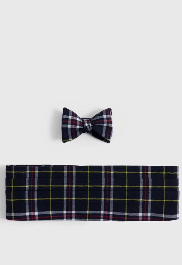 Ties Wool Plaid Bow Tie and Cummerbund Set BlackWhite 8211 Paulstuart Mens