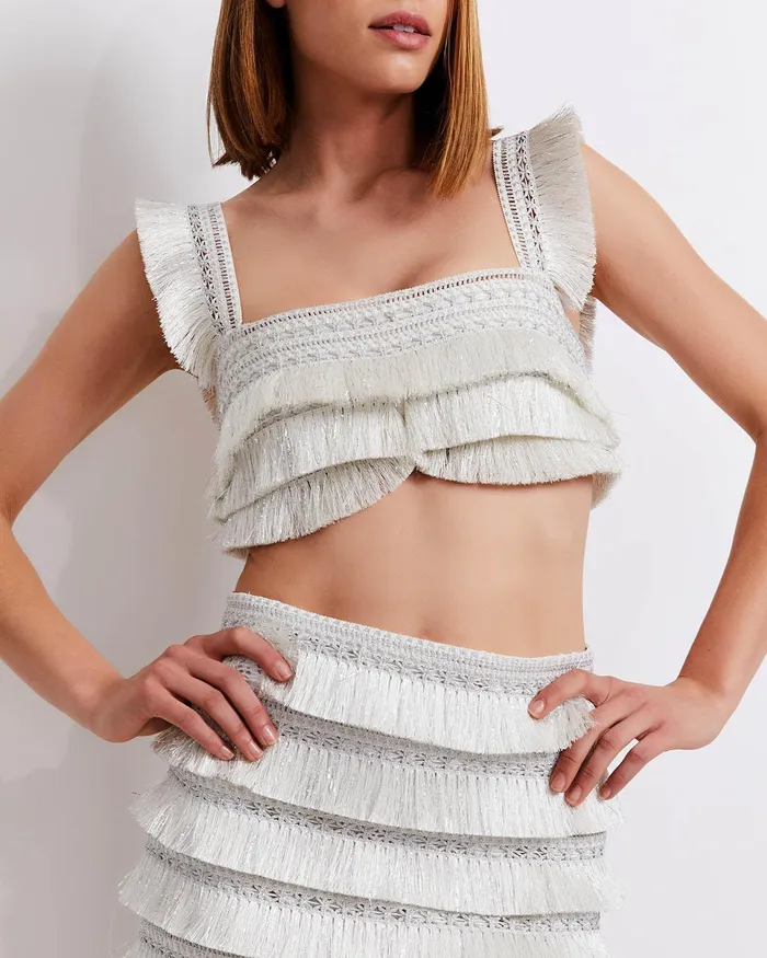 Tops and Bodysuits Women PatBO Metallic Fringe Cropped Top