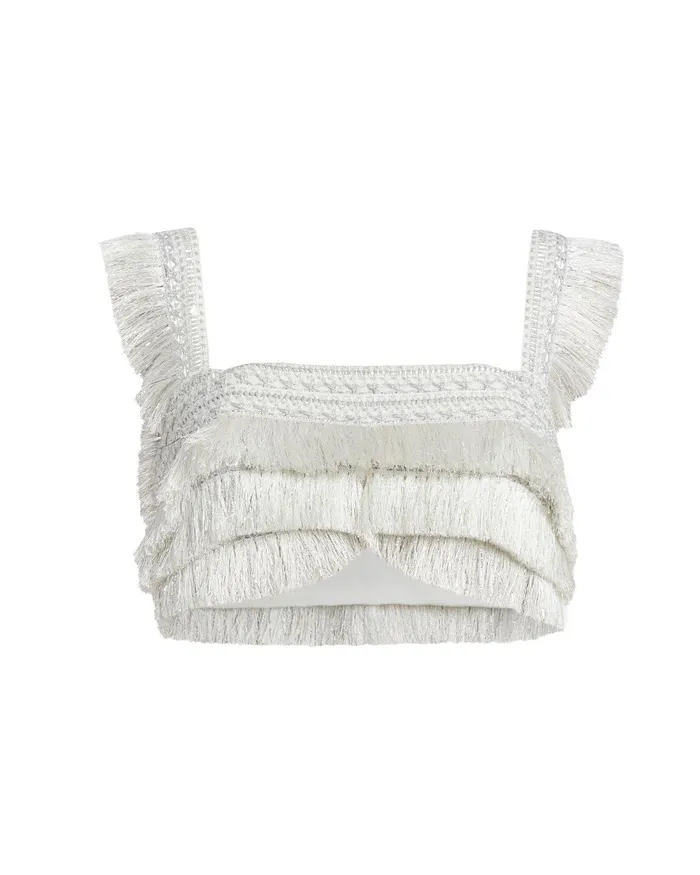 Tops and Bodysuits Women PatBO Metallic Fringe Cropped Top