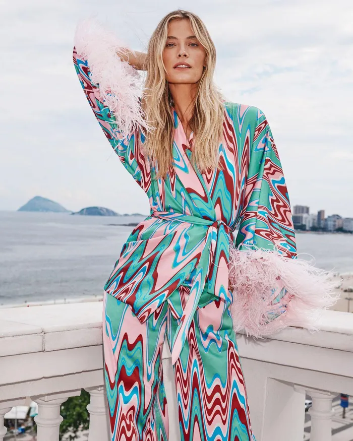 Tops and Bodysuits Women PatBO Wave Feather Trim Kimono EXCLUSIVEFINAL SALE