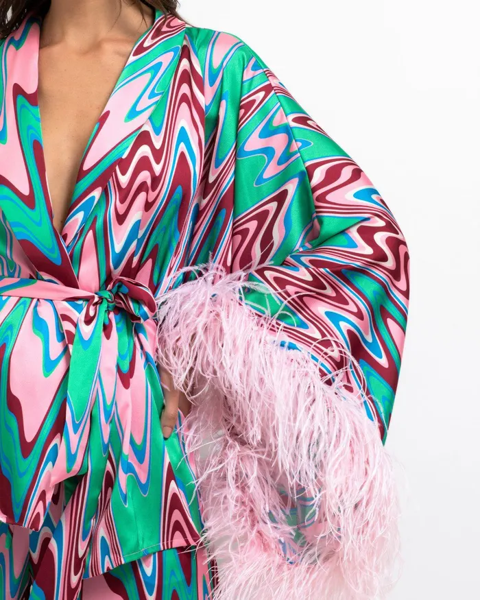 Tops and Bodysuits Women PatBO Wave Feather Trim Kimono EXCLUSIVEFINAL SALE