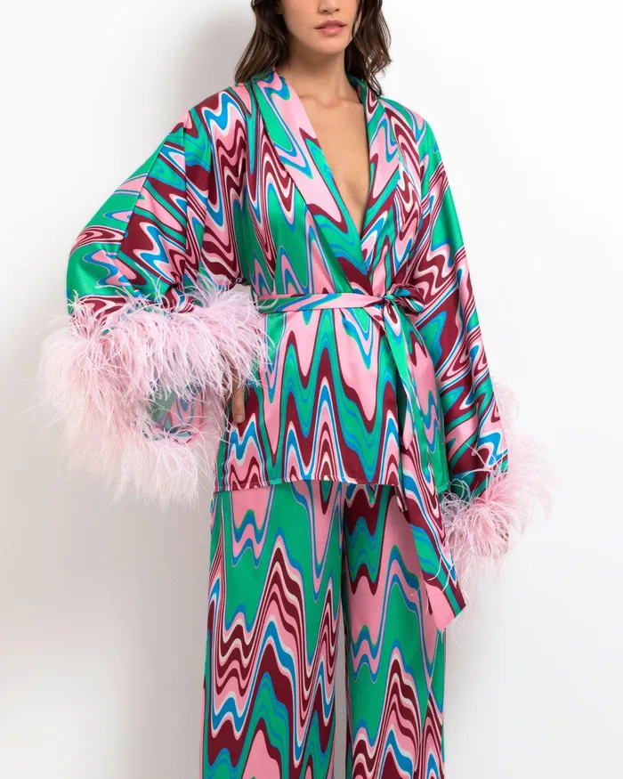 Tops and Bodysuits Women PatBO Wave Feather Trim Kimono EXCLUSIVEFINAL SALE