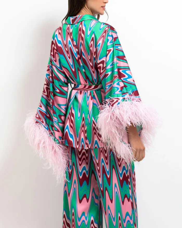 Tops and Bodysuits Women PatBO Wave Feather Trim Kimono EXCLUSIVEFINAL SALE