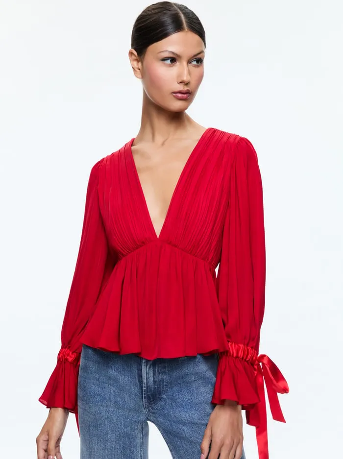 Tops Women Alice Olivia Clarissa Blouse Bright Ruby