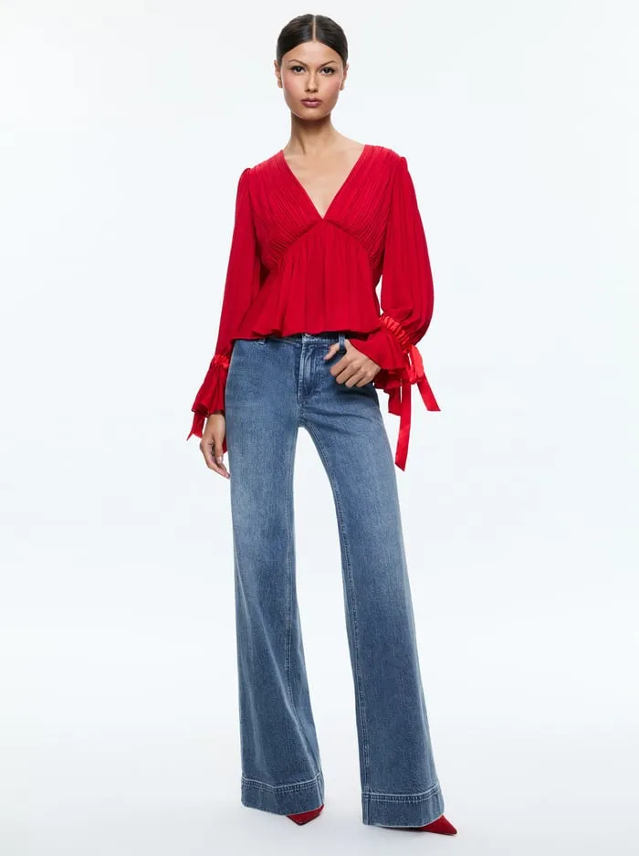 Tops Women Alice Olivia Clarissa Blouse Bright Ruby