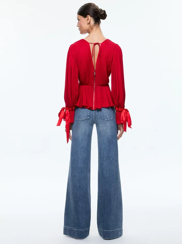 Tops Women Alice Olivia Clarissa Blouse Bright Ruby
