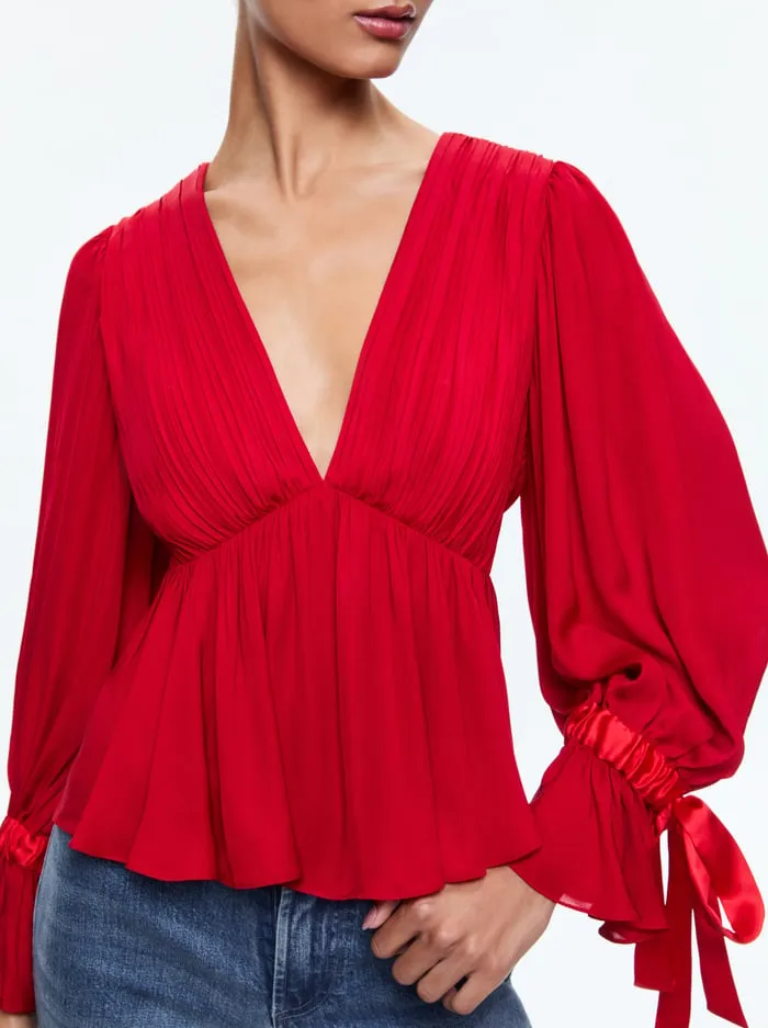 Tops Women Alice Olivia Clarissa Blouse Bright Ruby