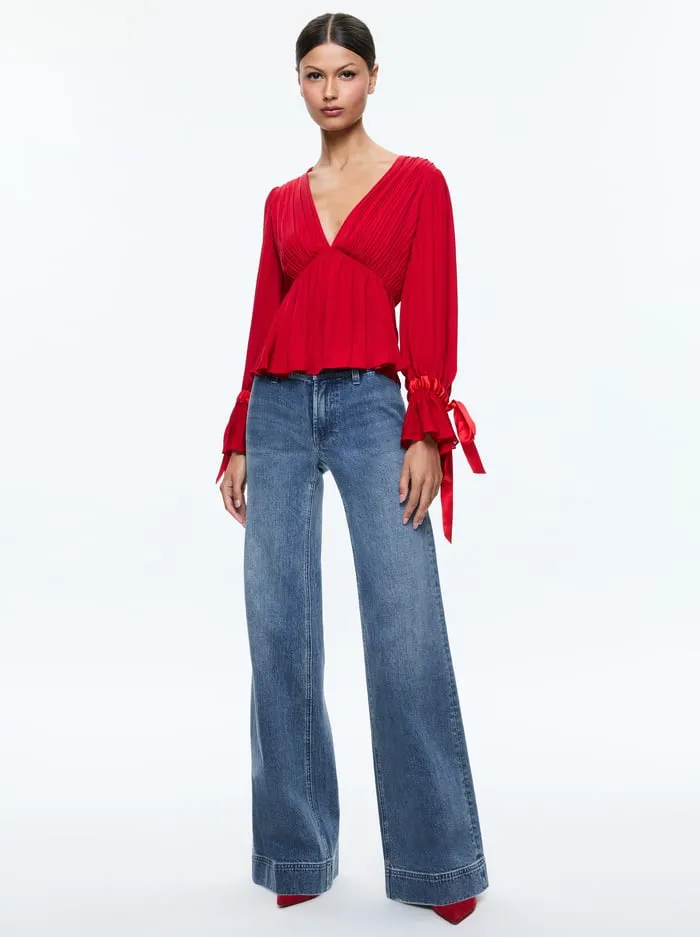 Tops Women Alice Olivia Clarissa Blouse Bright Ruby