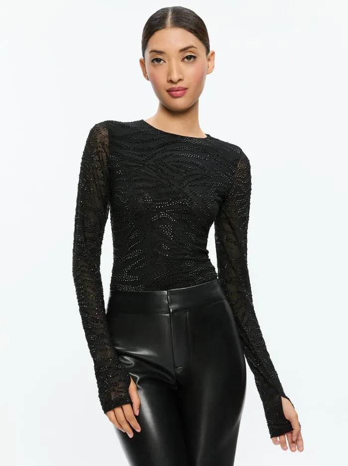 Tops Women Alice Olivia Delaina Embellished Top Zebrablack