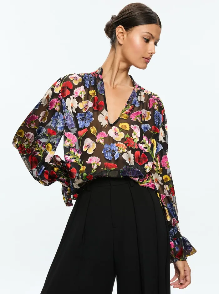 Tops Women Alice Olivia Onica Collared Blouse Timeless Blossom